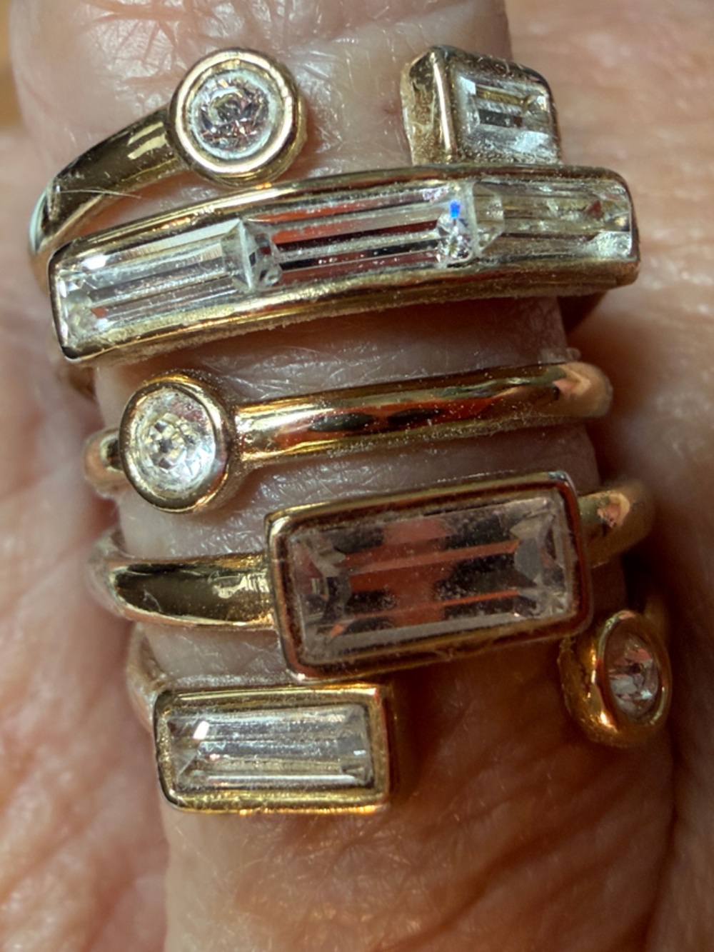 Alexis Bittar Gold-Tone Ring Stack with Clear Crystals Sz 7